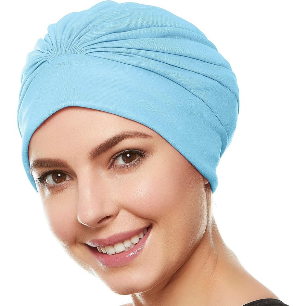 Beemo Swim Caps for Women Swimming Turban Polyester Latex Lined - Light Blue